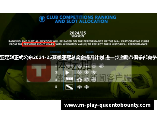 亚足联正式公布2024-25赛季亚冠总奖金提升计划 进一步激励各俱乐部竞争 亚足联正式公布2024-25赛季亚冠总奖金提升计划 进一步激励各俱乐部竞争